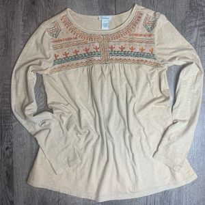 SUNDANCE | Tan Embroidered Cactus Long Sleeve Tee